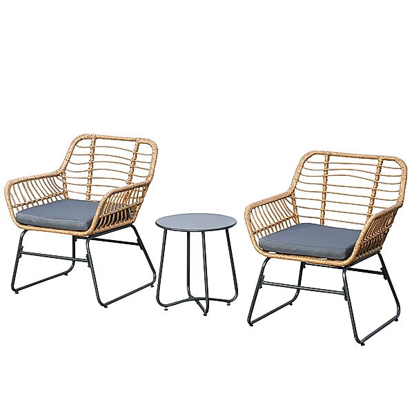 Outsunny Gartenbistro-Set für 2 Personen 3 Teile Exotischer Stil 2 Sessel + günstig online kaufen