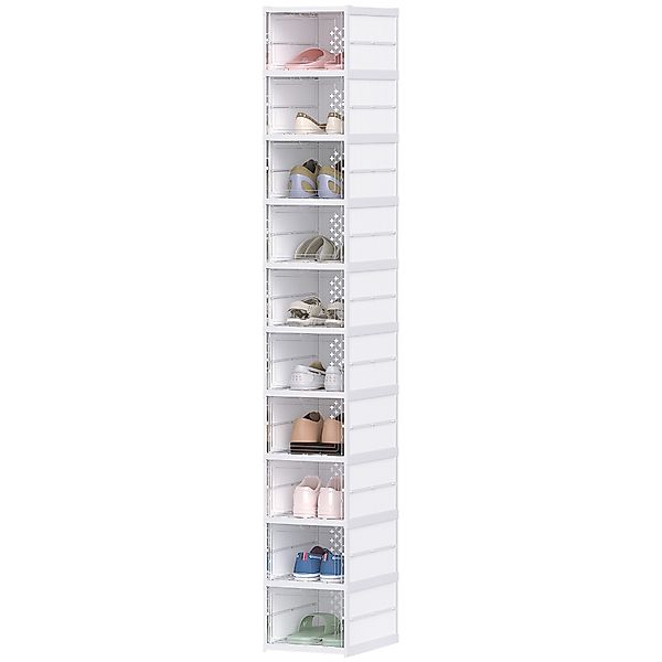 HOMCOM Packung mit 10 stapelbaren faltbaren Schuhboxen, Kunststoff Schuhauf günstig online kaufen