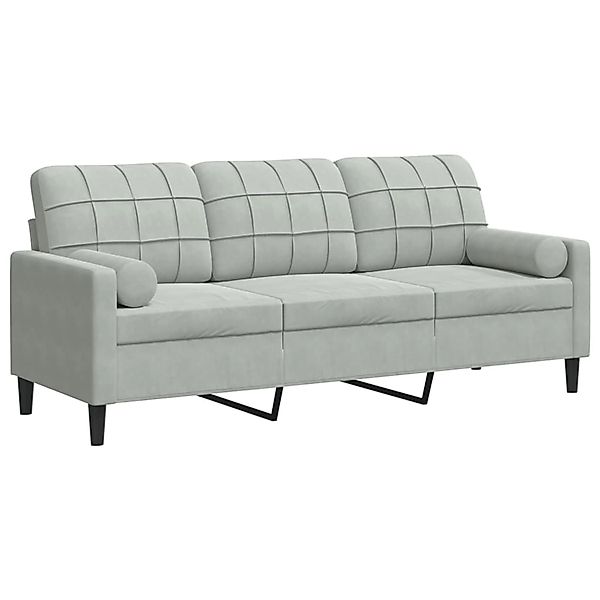 vidaXL 3-Sitzer-Sofa mit Zierkissen Hellgrau 180 cm Samt 2150866 günstig online kaufen