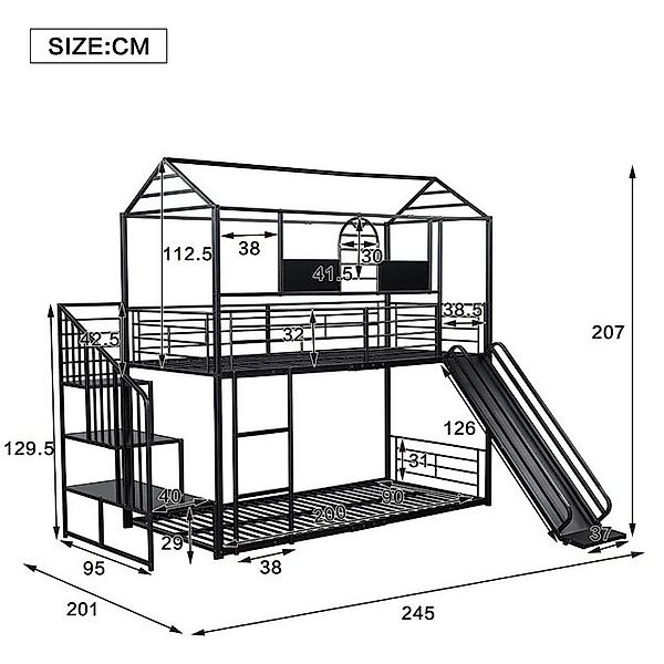 TavilaEcon Kinderbett Eisenrahmen-Etagenbett mit Dach und Fenster, 90x200cm günstig online kaufen