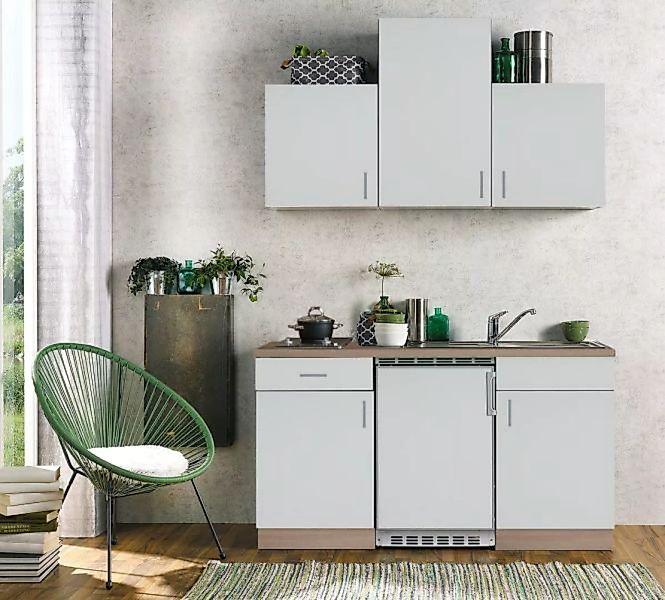 Küchenblock 150 inkl. E-Geräte und Spüle SONEA von Menke Möbel Weiß / Sonom günstig online kaufen