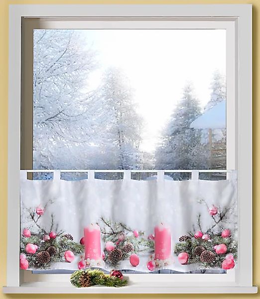Weckbrodt Scheibengardine »Rosa Kerzen«, (1 St.), Bistro, Microsatin, Weihn günstig online kaufen