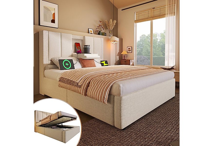 TavilaEcon Boxspringbett Hydraulisches Polsterbett mit verstecktem Becherha günstig online kaufen