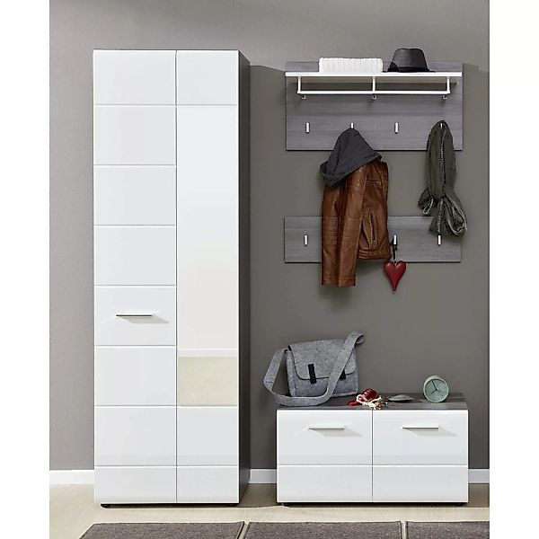 Garderoben Set LISBOA-19 in Weiß Hochglanz mit Sardegna Rauchsilber, B/H/T: günstig online kaufen