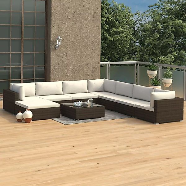 9-tlg. Garten-lounge-set Mit Auflagen Poly Rattan Braun günstig online kaufen