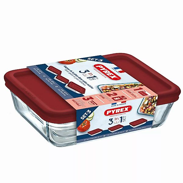 Lunchbox-set Pyrex Cook & Freeze Kristall Rot (3 Pcs) günstig online kaufen