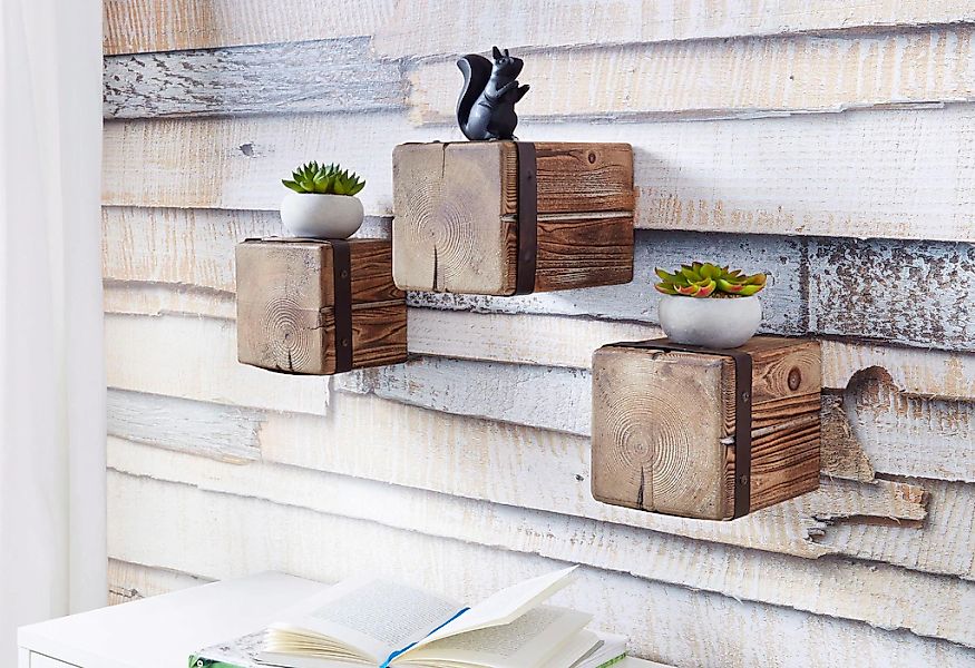 Home affaire Wandregal "Holzpfeiler" 3 Stk. tlg. günstig online kaufen