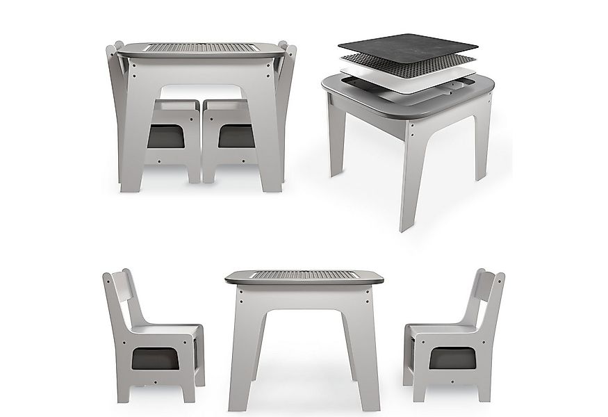 Juskys Kindersitzgruppe Milou, Set mit 2 Stühlen & 1 Tisch, Holz Spieltisch günstig online kaufen