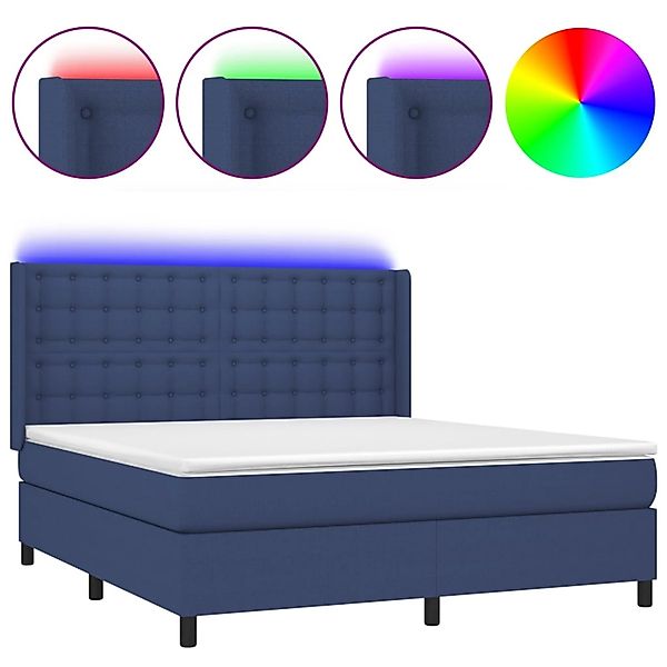 vidaXL Boxspringbett mit Matratze & LED Blau 180x200 cm Stoff 3138659 günstig online kaufen