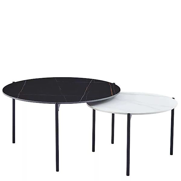 Sofa Tisch Set Marmor Optik in Weiß und Schwarz Dreifußgestell (zweiteilig) günstig online kaufen