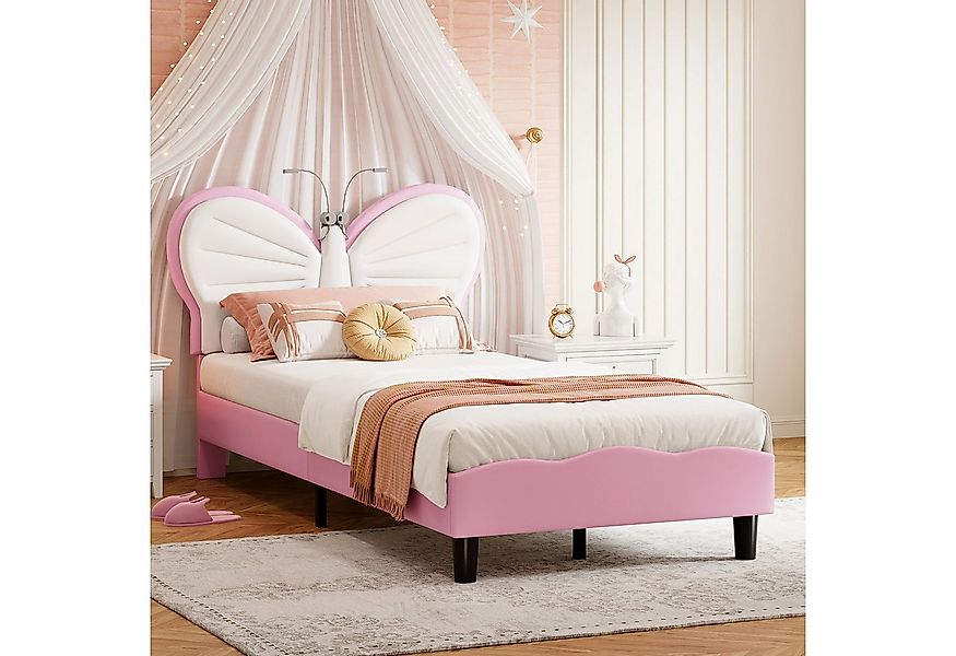 NMCXXO Polsterbett Verspieltes Kinderbett mit Schmetterlingskopfteil, Beque günstig online kaufen