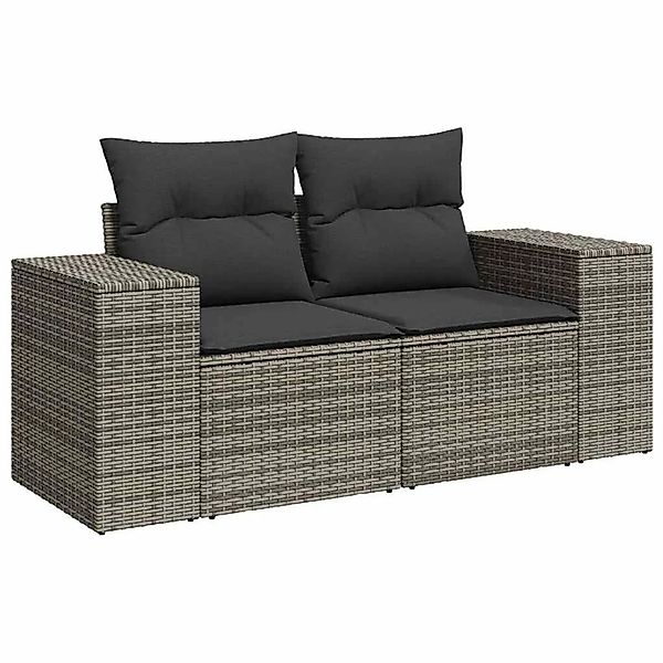 vidaXL Gartensofa 2-Sitzer mit Kissen Grau Poly Rattan 366143 günstig online kaufen
