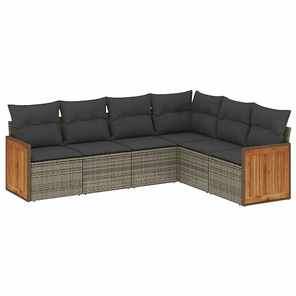vidaXL 6-Tlg Garten-Sofagarnitur mit Kissen Grau Poly Rattan 3227684 günstig online kaufen