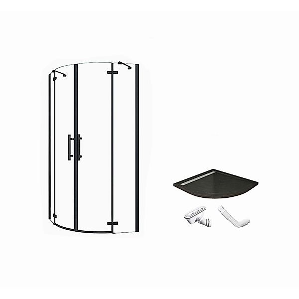 Duschparadies Duschkabine 90 x 90 cm Runddusche Höhe 195cm Schwarz Viertelk günstig online kaufen