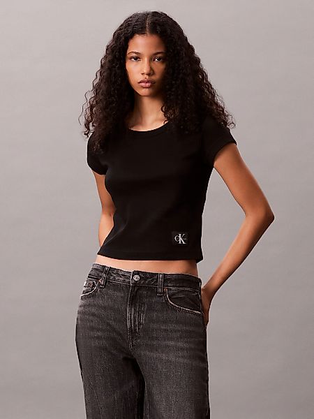 Calvin Klein Jeans T-Shirt "WOVEN LABEL BABY RIB" Regular fit mit Rundhalsa günstig online kaufen