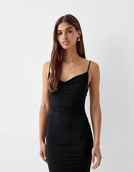 Bershka Langes Kleid Mit Drapierten Trägern Damen L Schwarz günstig online kaufen