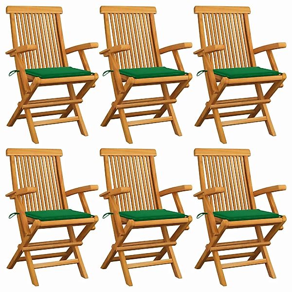 Gartenstühle Mit Grünen Kissen 6 Stk. Massivholz Teak günstig online kaufen