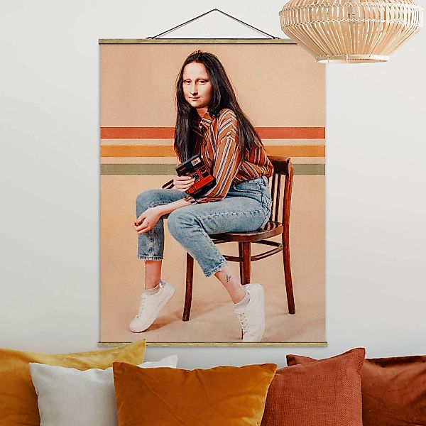 Stoffbild Portrait mit Posterleisten - Hochformat Retro Mona Lisa günstig online kaufen