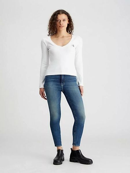Calvin Klein Jeans Langarmshirt WOVEN LABEL V-NECK LONG SLEEVE günstig online kaufen