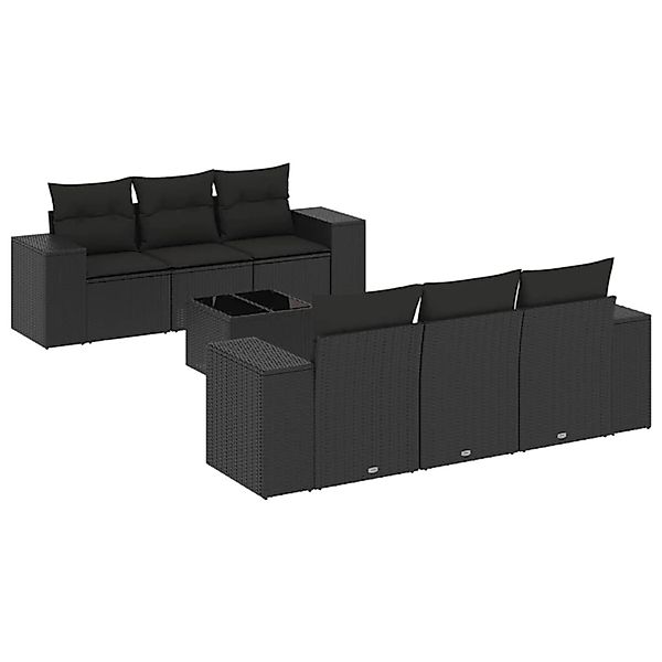vidaXL 7-Tlg Garten-Sofagarnitur mit Kissen Schwarz Poly Rattan 3254642 günstig online kaufen