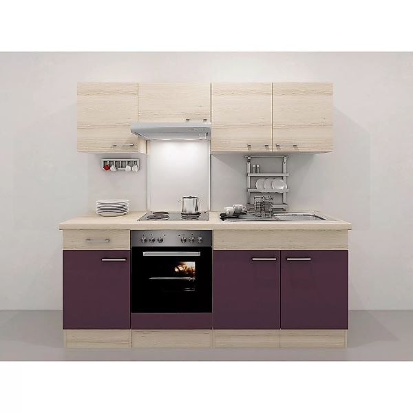 Flex-Well Exclusiv Küchenzeile Focus 210 cm Akazie Nachbildung Aubergine günstig online kaufen