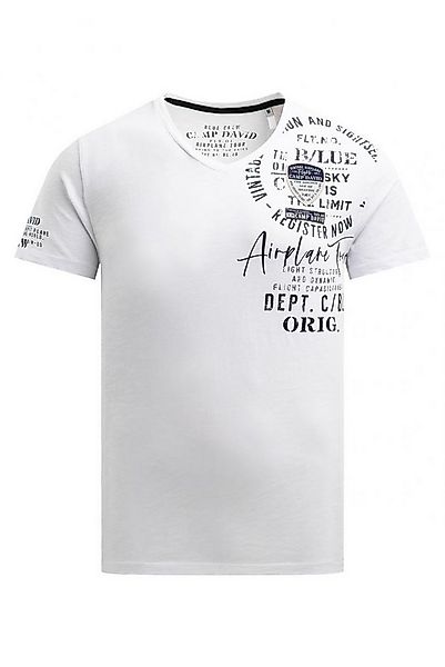 CAMP DAVID T-Shirt V-Neck mit Used Prints und Patches günstig online kaufen