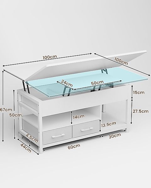 MSMASK Couchtisch 3-in-1-Multifunktions-Wohnzimmertisch mit 2 Schubladen, günstig online kaufen
