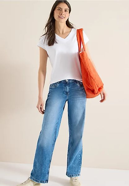 Kurzarm Shirt mit V-Neck in Unifarbe günstig online kaufen