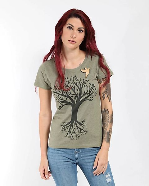 Baum Mit Vogel | Broschenshirt Damen günstig online kaufen