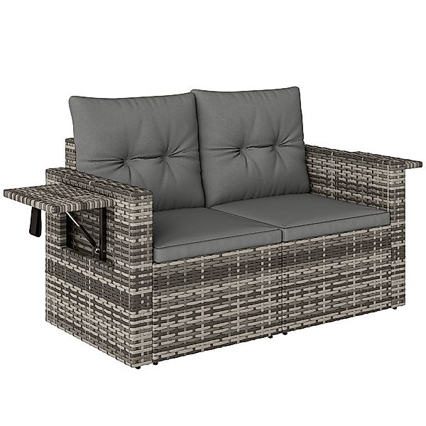 Gartensofa 2-Sitzer Rattansofa mit Kissen Klappbar Seitentabletts Loungesof günstig online kaufen
