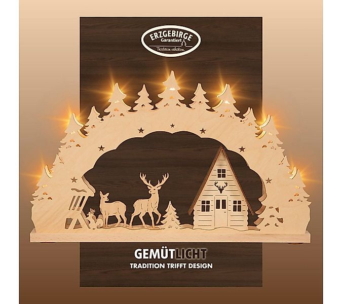 Weigla LED Schwibbogen Waldhaus, Lichterbogen aus Holz, NATUR-BRAUN, Made i günstig online kaufen