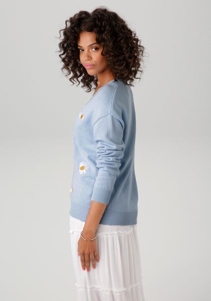 Aniston CASUAL Strickjacke mit aufgestickten Margeriten verziert günstig online kaufen