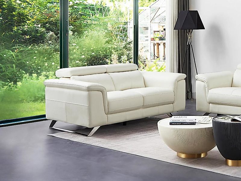 Sofa 2-Sitzer - Rindsleder - Weiß - BREYT II günstig online kaufen