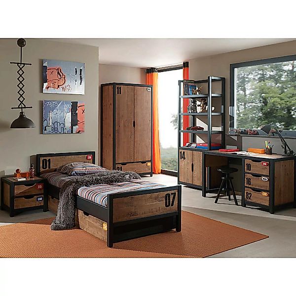 Jugendzimmer Set mit Einzelbett 90x200, Nachttisch, Bettschublade, Kleiders günstig online kaufen