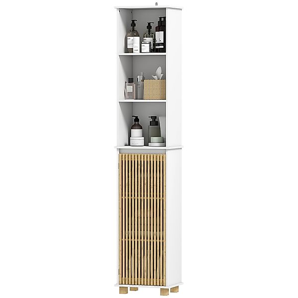 HOMCOM Badezimmerschrank, Badezimmerschrank mit Bambustür und offenen Fäche günstig online kaufen
