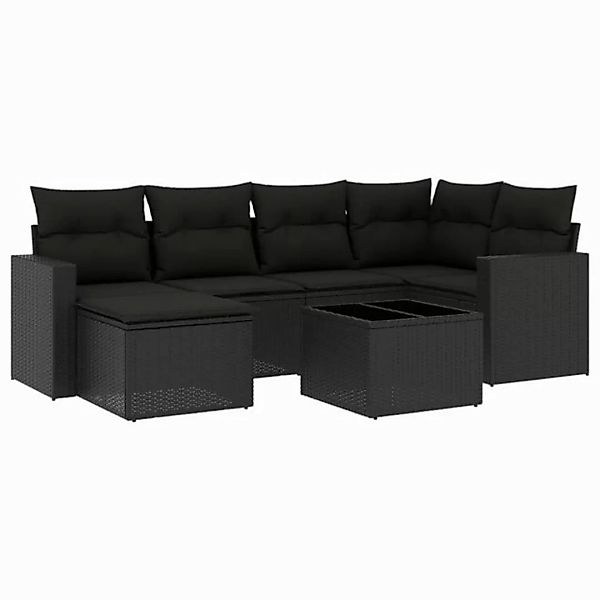 vidaXL Sofaelement 7-tlg. Garten-Sofagarnitur mit Kissen Schwarz Poly Ratta günstig online kaufen