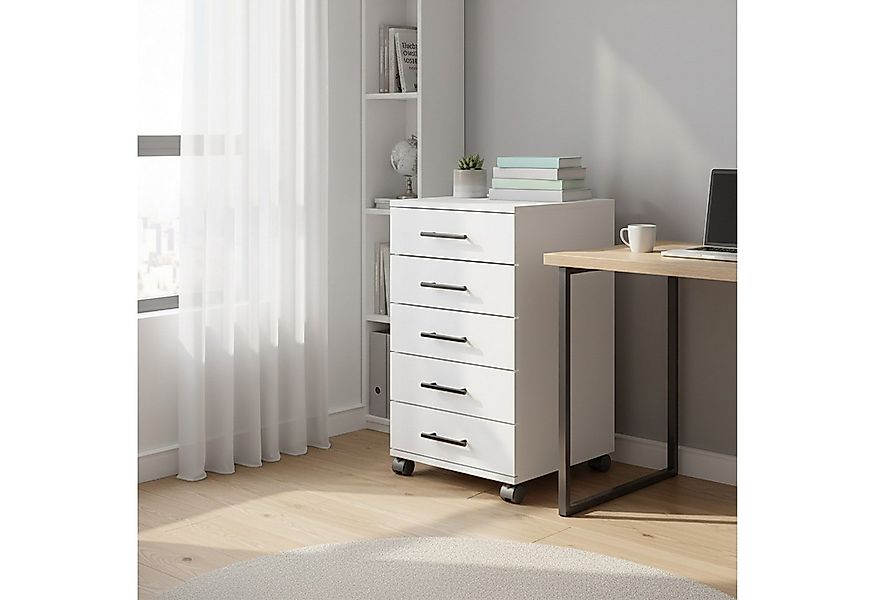 relaxdays Rollcontainer mit 5 Schublade, weiß günstig online kaufen