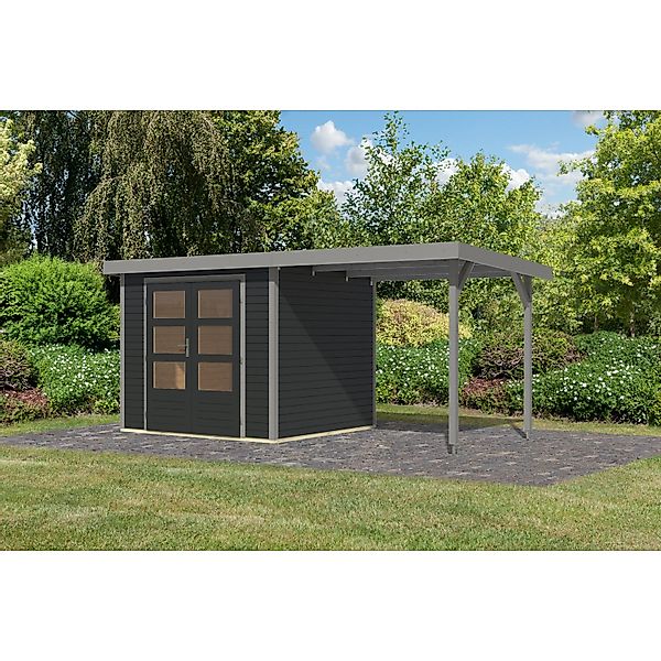 Karibu Gartenhaus Ernesto 3 C m. Anbaudach Anthrazit/Grau 209 x 238 x 213 c günstig online kaufen