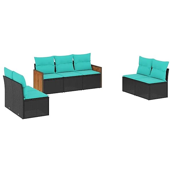 vidaXL 7-Tlg Gartensofa-Set mit Kissen Schwarz Polyrattan 3227555 günstig online kaufen