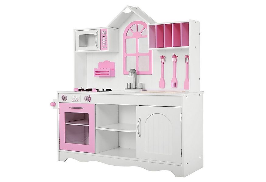 COSTWAY Spielküche Kinderküche, 32 x 106,5 x 109 cm, rosa & weiß günstig online kaufen