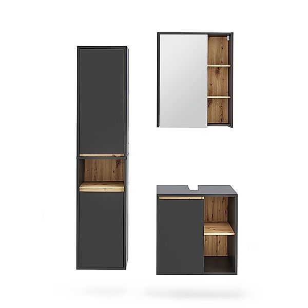 Vicco Badmöbel-Set Viola, Grau/Artisan, 3 Teile, günstig online kaufen