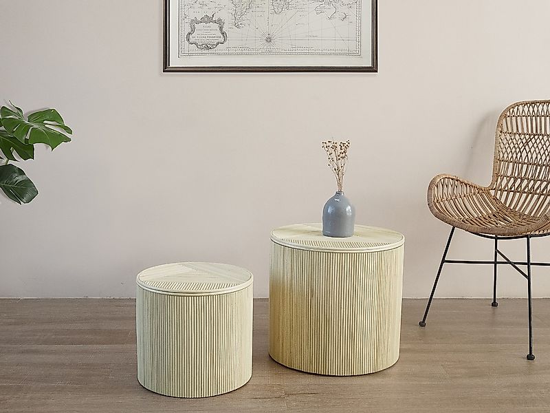 Beistelltische rund 2er-Set mit Stauraum - Rattan - 50 x 46 cm & 39,5 x 36 günstig online kaufen