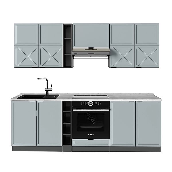 Vicco Fame-Line Küchenzeile Hellblau-grau/Anthrazit 235 cm AP Marmor günstig online kaufen