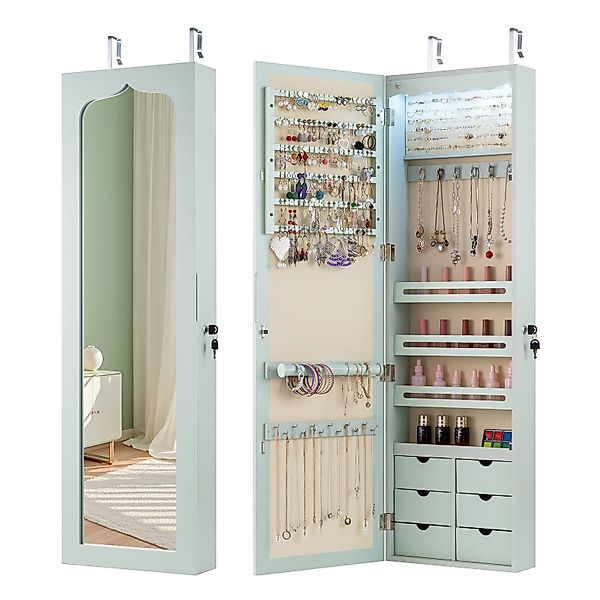 COSTWAY Schmuckschrank mit LED & Ganzkörperspiegel, günstig online kaufen