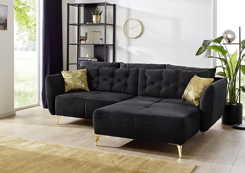 Ecksofa Schwarz variabel montierbar inkl. Kissen Schwarz / Gold günstig online kaufen