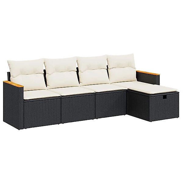 vidaXL 5-Tlg Garten-Sofagarnitur mit Kissen Schwarz Poly Rattan 3325899 günstig online kaufen