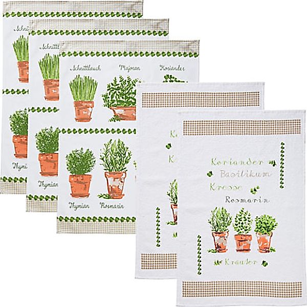 Erwin Müller Geschirrtuch Geschirrtuch-Set "Kräuter" 5-teilig, Baumwolle günstig online kaufen