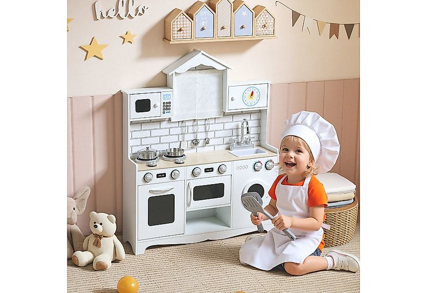 AIYAPLAY Spielküche mit Wasserhahn, Schränke, Regale Holzwerkstoff, für 3-6 günstig online kaufen