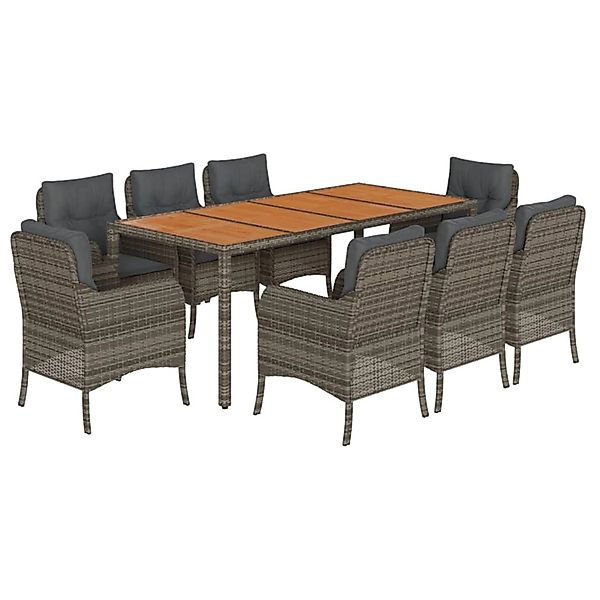 vidaXL 9-Tlg Garten-Essgruppe mit Kissen Grau Poly Rattan 3211877 günstig online kaufen