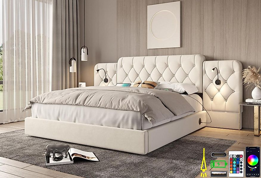 LVHOM Boxspringbett 160x200cm/180x200cm Bettgestell, Samt/PU, diamantgepräg günstig online kaufen